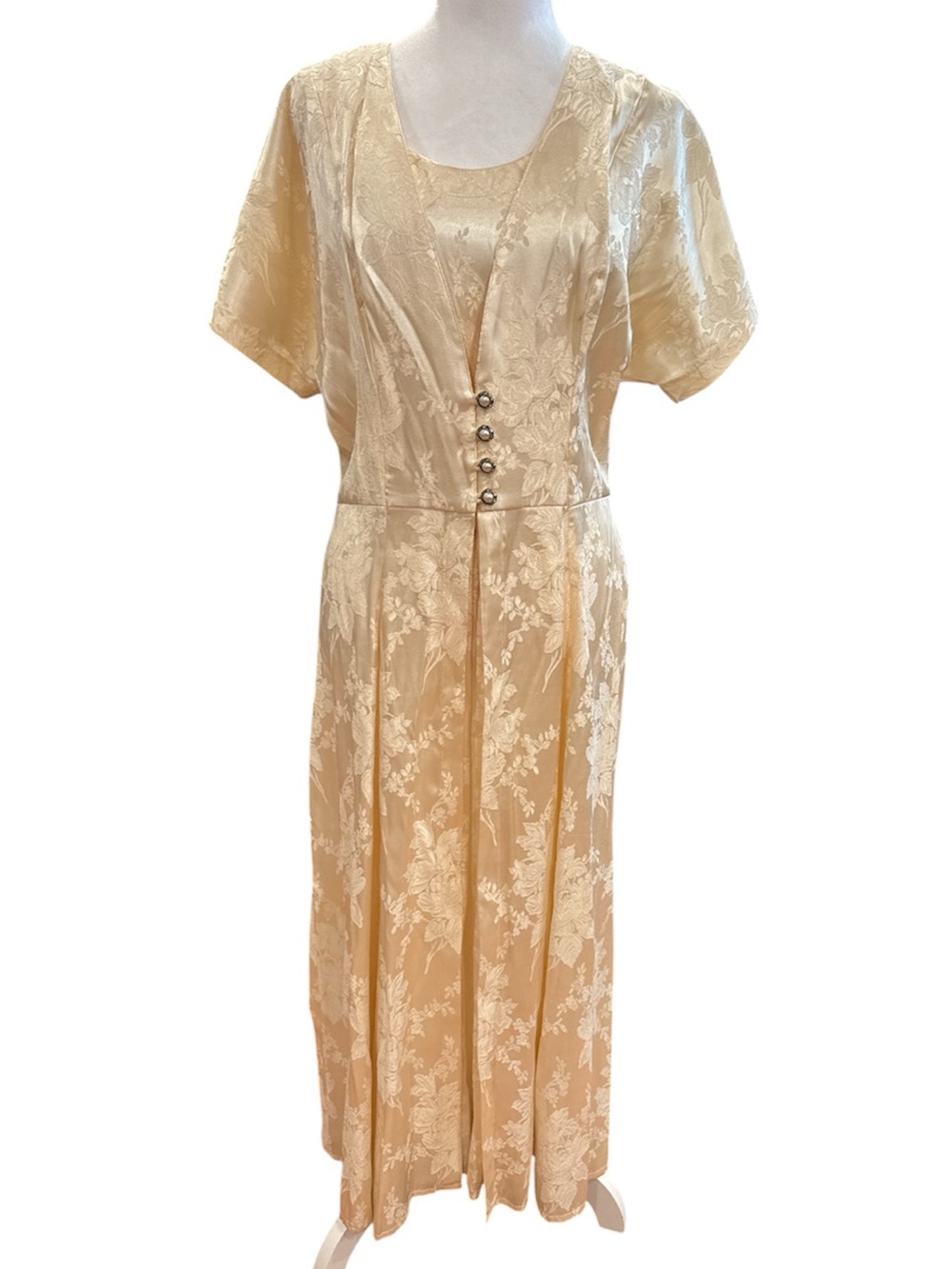 Vintage ivory Satin Jacquard midi Dress